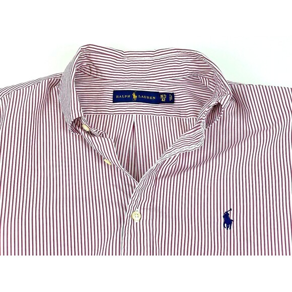 Ralph Lauren Fitted Button Down Shirt Red & Navy Blue Pinstripe Men's 16.5 34/35 - Picture 4 of 8
